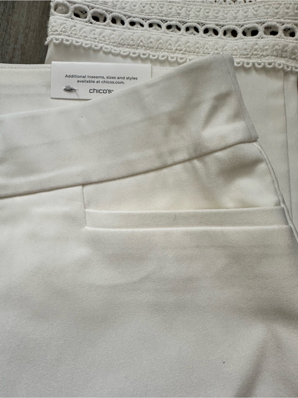 Chico's Women’s White Slimming Brigitte Slim Leg with Lace Trim Pants - Picture 5 of 11